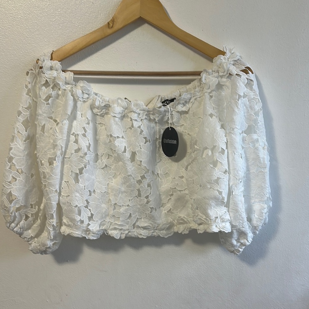Cropped top Medium | Blouse off the shoulder lace embroidered floral